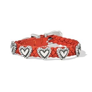Brighton Roped Heart Braid Leather Bandit Bracelet Red
